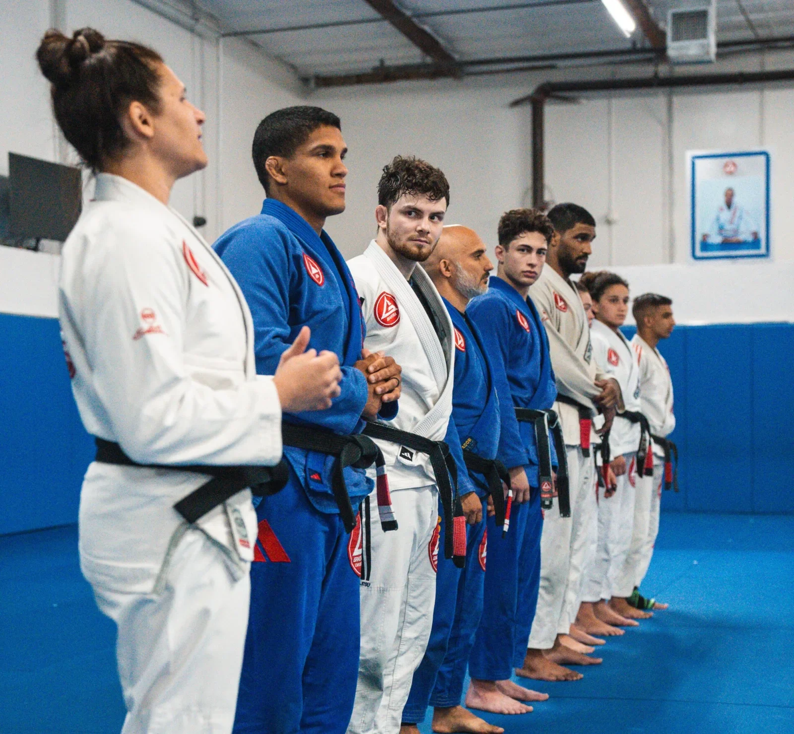 Adult students lined up at Gracie Barra Upland